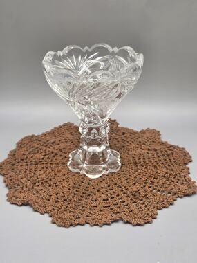 Vtg Anna Hutte Rendezvous Frosted Cut Crystal Pedestal Compote Candy Bowl 6"